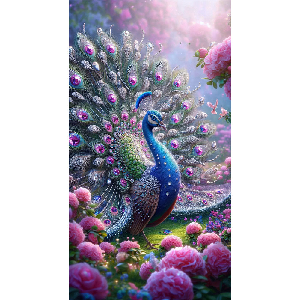 Peacock And Flower - Full Round Drill Diamond Painting 40*70CM