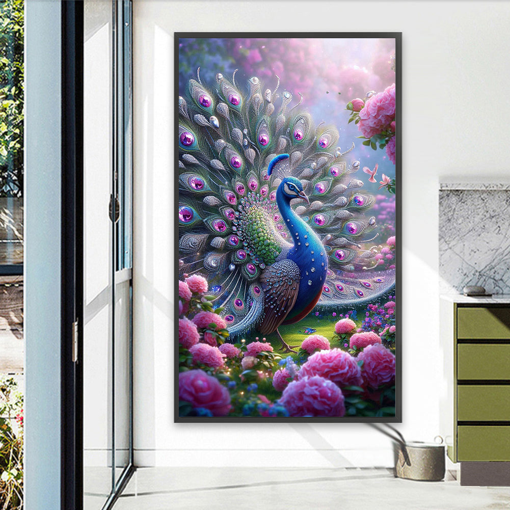 Peacock And Flower - Full Round Drill Diamond Painting 40*70CM