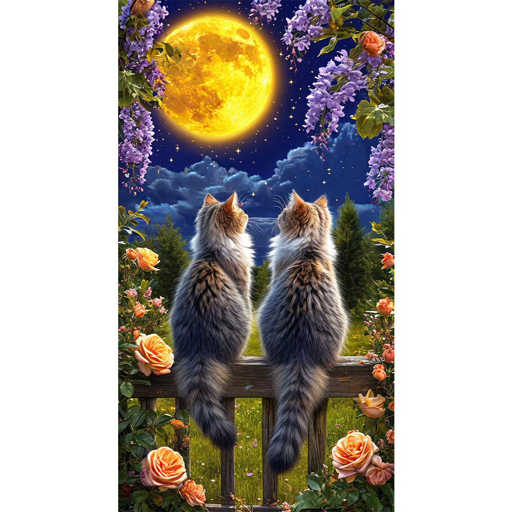 Cat Under The Moon - Full Round Drill Diamond Painting 40*70CM