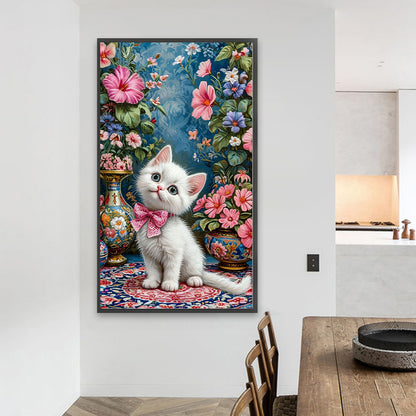 Cat And Flower - Full Round Drill Diamond Painting 40*70CM