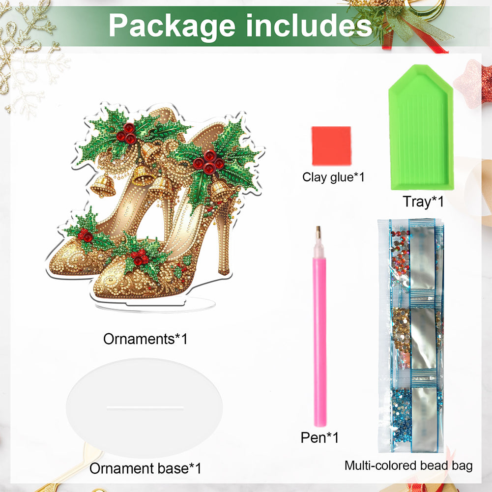 2D Flat Xmas High Heels DIY Acrylic Desktop Diamond Art Kits for Adults Beginner