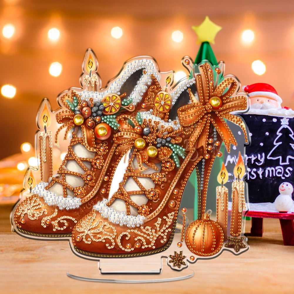 2D Flat Xmas High Heels DIY Acrylic Desktop Diamond Art Kits for Adults Beginner