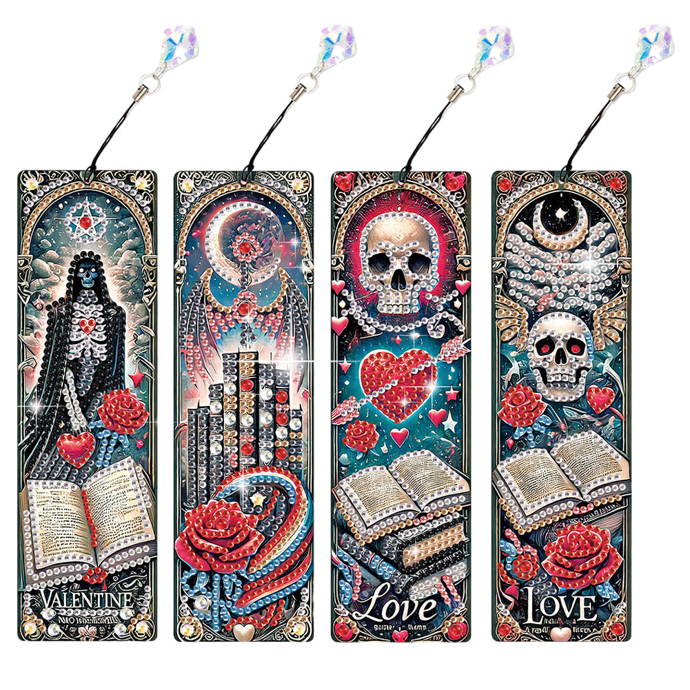 4Pcs Halloween Themed DIY Diamond Painting Bookmark for Reading Enthusiasts