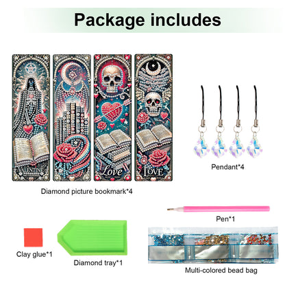 4Pcs Halloween Themed DIY Diamond Painting Bookmark for Reading Enthusiasts