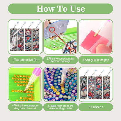 4Pcs Halloween Themed DIY Diamond Painting Bookmark for Reading Enthusiasts