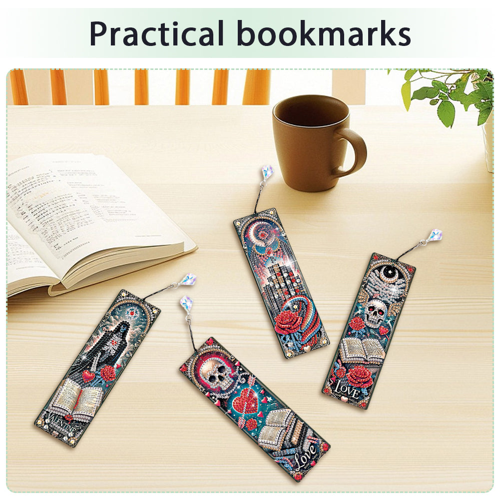 4Pcs Halloween Themed DIY Diamond Painting Bookmark for Reading Enthusiasts