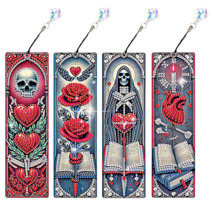 4Pcs Halloween Themed DIY Diamond Painting Bookmark for Reading Enthusiasts
