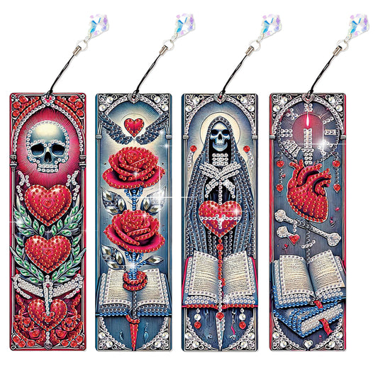 4Pcs Halloween Themed DIY Diamond Painting Bookmark for Reading Enthusiasts