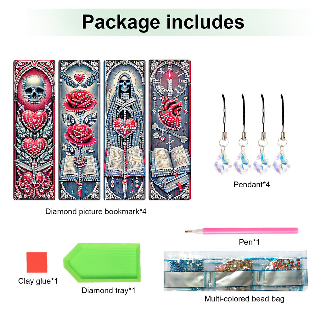 4Pcs Halloween Themed DIY Diamond Painting Bookmark for Reading Enthusiasts