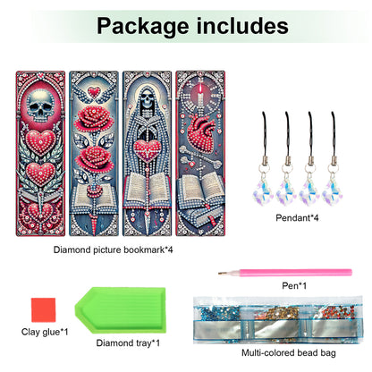 4Pcs Halloween Themed DIY Diamond Painting Bookmark for Reading Enthusiasts