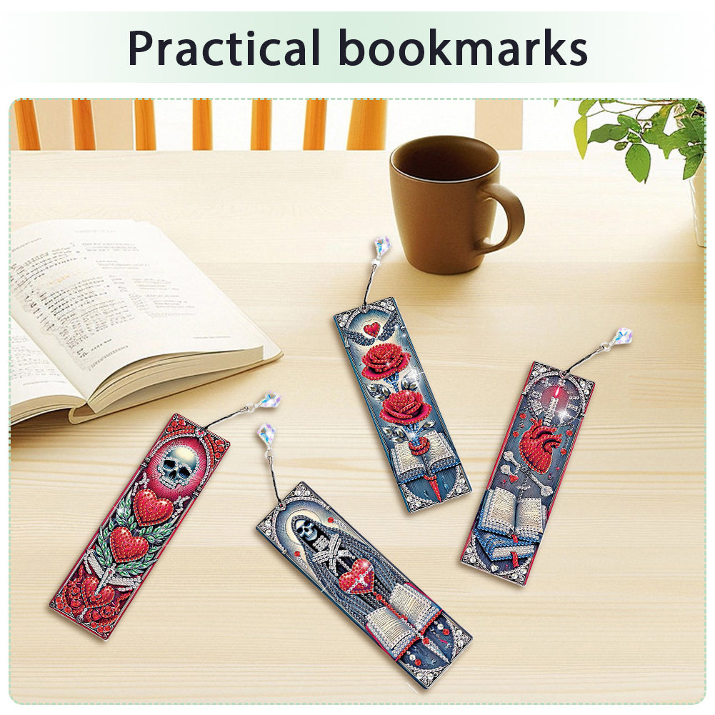4Pcs Halloween Themed DIY Diamond Painting Bookmark for Reading Enthusiasts