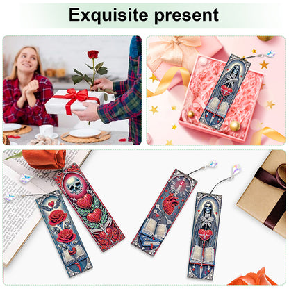 4Pcs Halloween Themed DIY Diamond Painting Bookmark for Reading Enthusiasts