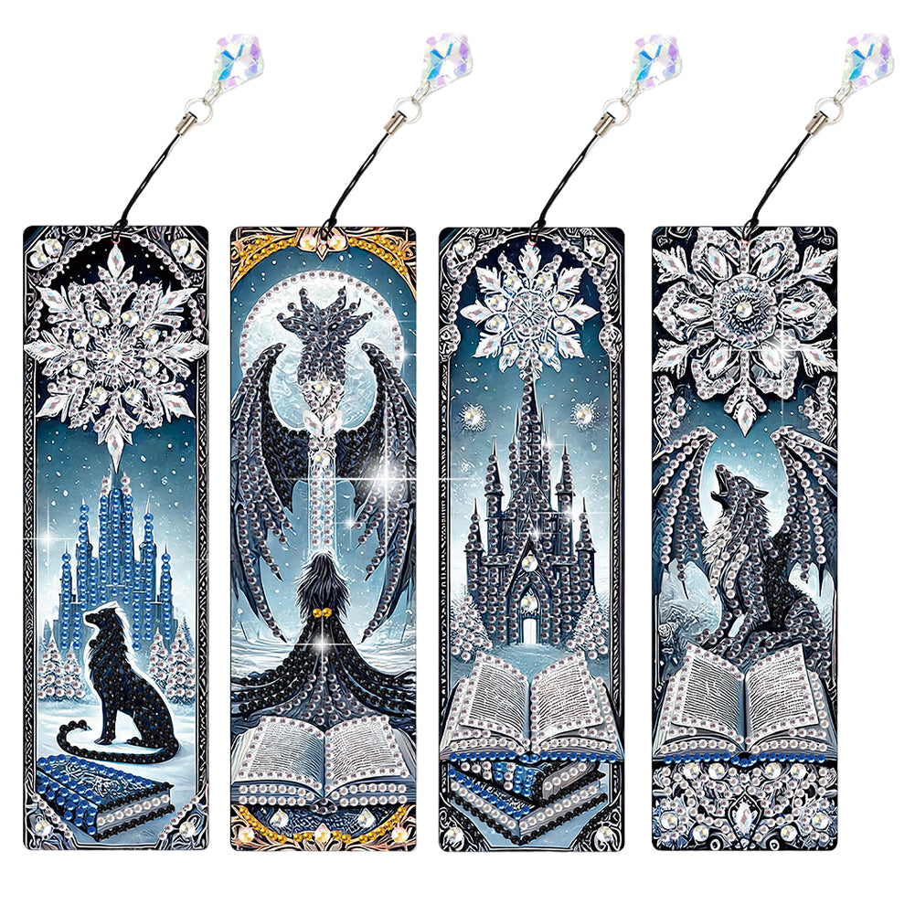 4Pcs Halloween Themed DIY Diamond Painting Bookmark for Reading Enthusiasts