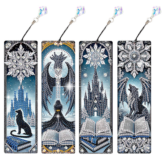 4Pcs Halloween Themed DIY Diamond Painting Bookmark for Reading Enthusiasts