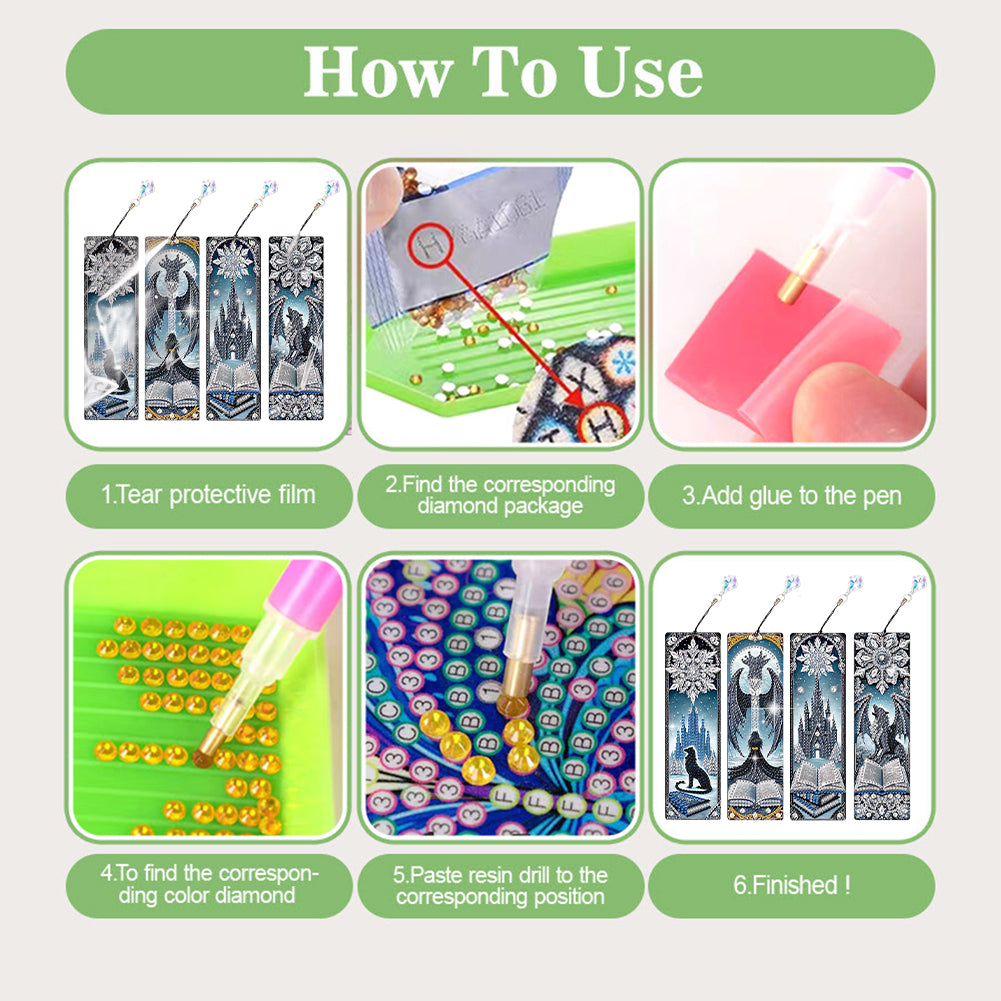 4Pcs Halloween Themed DIY Diamond Painting Bookmark for Reading Enthusiasts