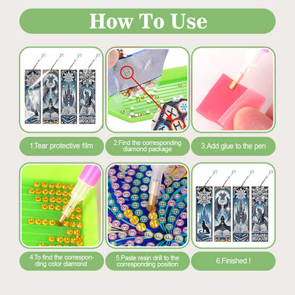 4Pcs Halloween Themed DIY Diamond Painting Bookmark for Reading Enthusiasts