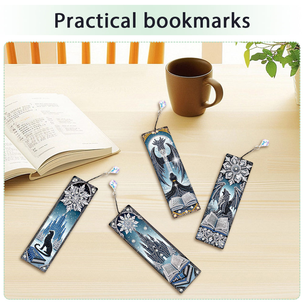 4Pcs Halloween Themed DIY Diamond Painting Bookmark for Reading Enthusiasts