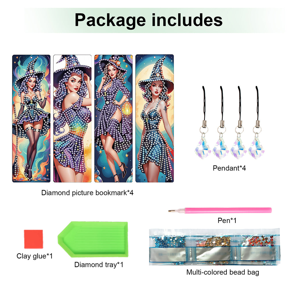 4Pcs Halloween Themed DIY Diamond Painting Bookmark for Reading Enthusiasts