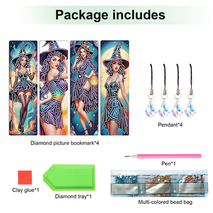 4Pcs Halloween Themed DIY Diamond Painting Bookmark for Reading Enthusiasts