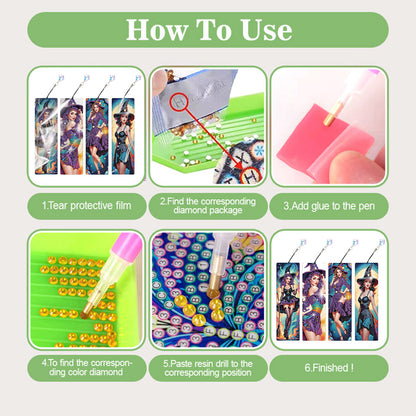 4Pcs Halloween Themed DIY Diamond Painting Bookmark for Reading Enthusiasts