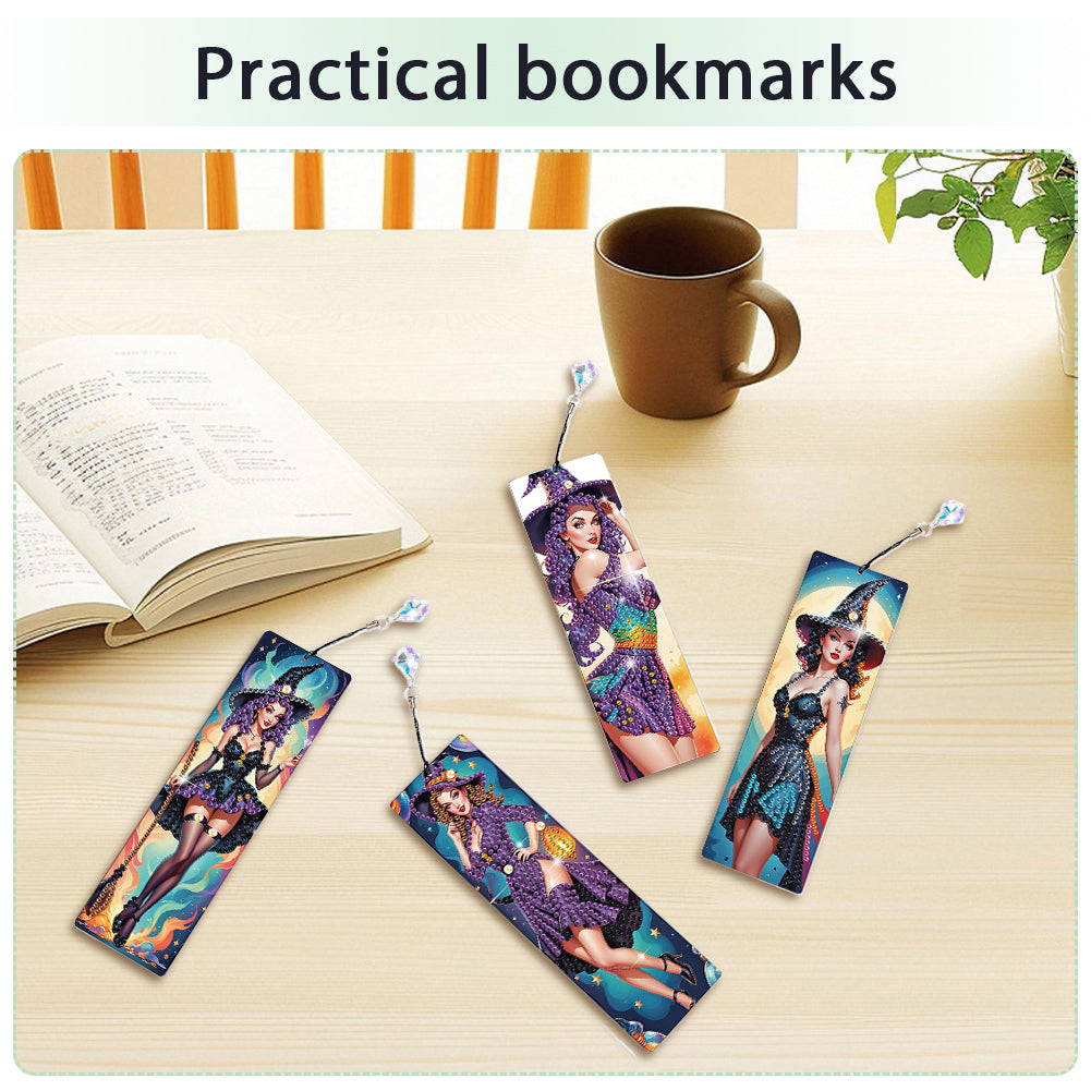 4Pcs Halloween Themed DIY Diamond Painting Bookmark for Reading Enthusiasts