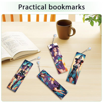 4Pcs Halloween Themed DIY Diamond Painting Bookmark for Reading Enthusiasts