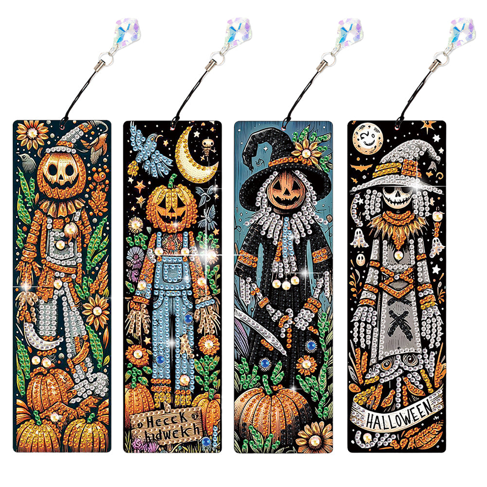 4Pcs Halloween Themed DIY Diamond Painting Bookmark for Reading Enthusiasts