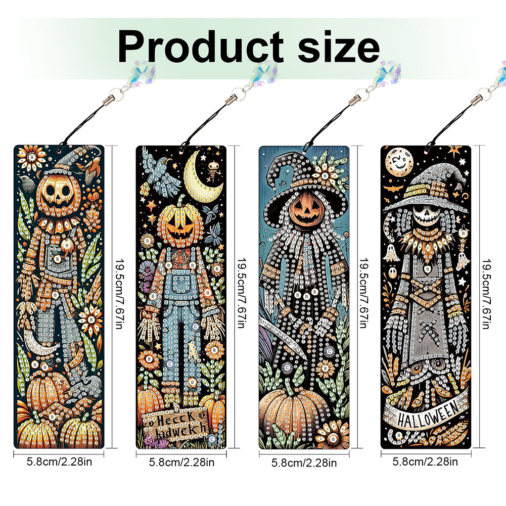 4Pcs Halloween Themed DIY Diamond Painting Bookmark for Reading Enthusiasts