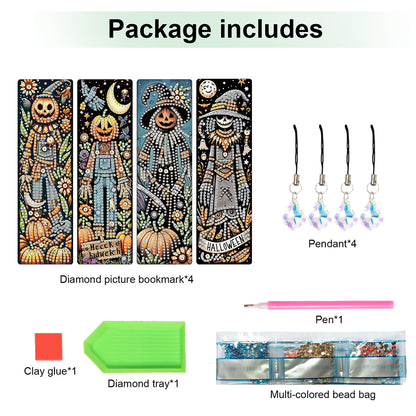 4Pcs Halloween Themed DIY Diamond Painting Bookmark for Reading Enthusiasts
