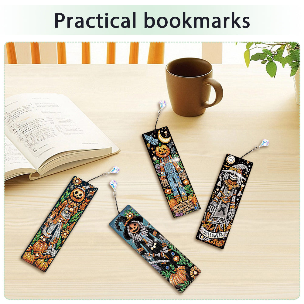 4Pcs Halloween Themed DIY Diamond Painting Bookmark for Reading Enthusiasts