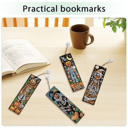 4Pcs Halloween Themed DIY Diamond Painting Bookmark for Reading Enthusiasts