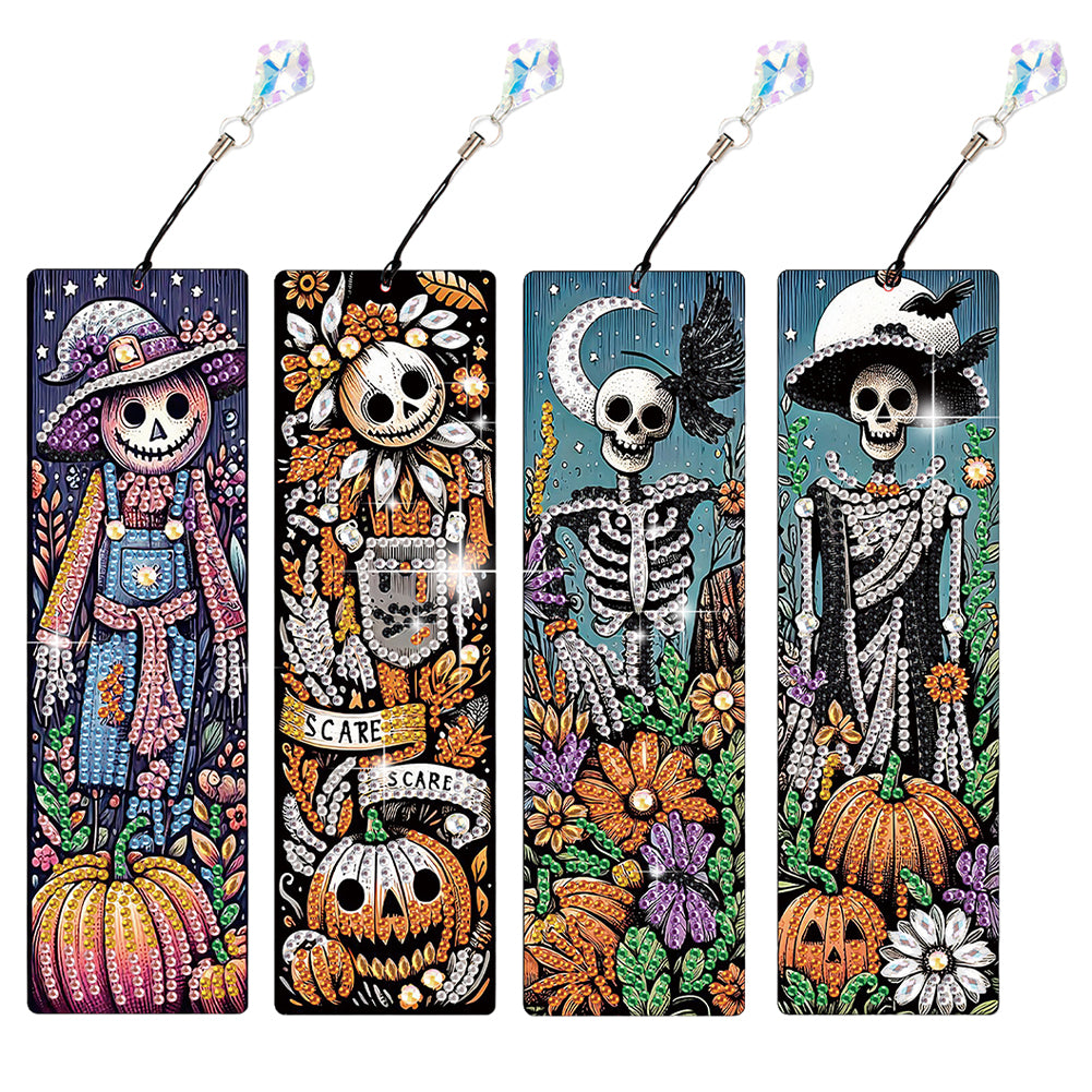 4Pcs Halloween Themed DIY Diamond Painting Bookmark for Reading Enthusiasts