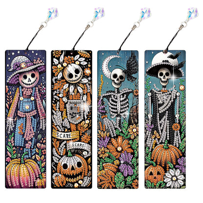 4Pcs Halloween Themed DIY Diamond Painting Bookmark for Reading Enthusiasts