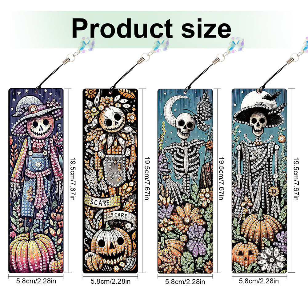 4Pcs Halloween Themed DIY Diamond Painting Bookmark for Reading Enthusiasts
