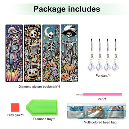 4Pcs Halloween Themed DIY Diamond Painting Bookmark for Reading Enthusiasts