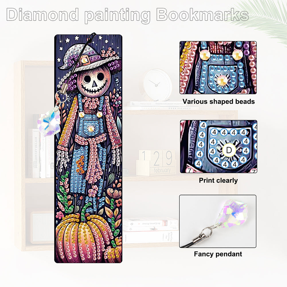 4Pcs Halloween Themed DIY Diamond Painting Bookmark for Reading Enthusiasts