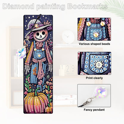 4Pcs Halloween Themed DIY Diamond Painting Bookmark for Reading Enthusiasts