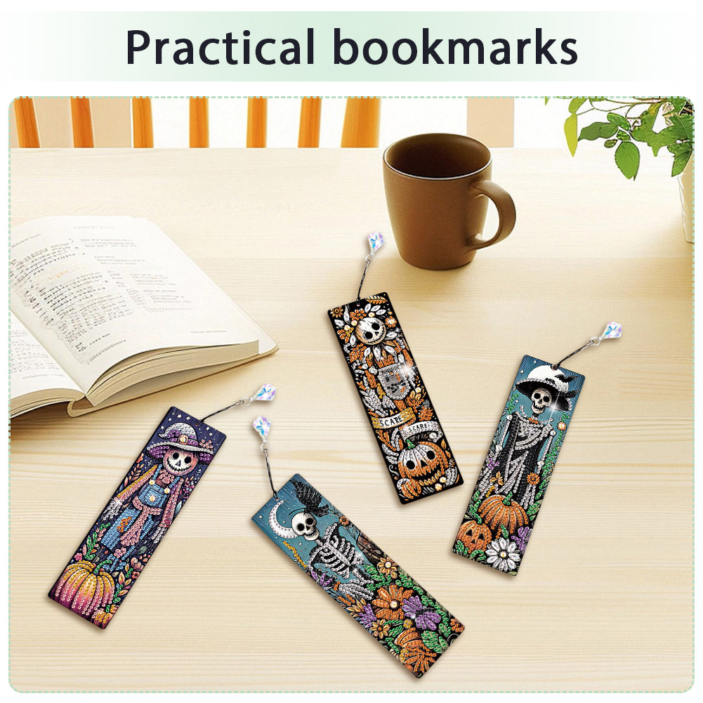 4Pcs Halloween Themed DIY Diamond Painting Bookmark for Reading Enthusiasts