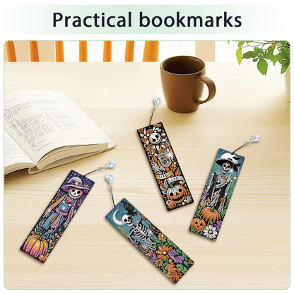 4Pcs Halloween Themed DIY Diamond Painting Bookmark for Reading Enthusiasts