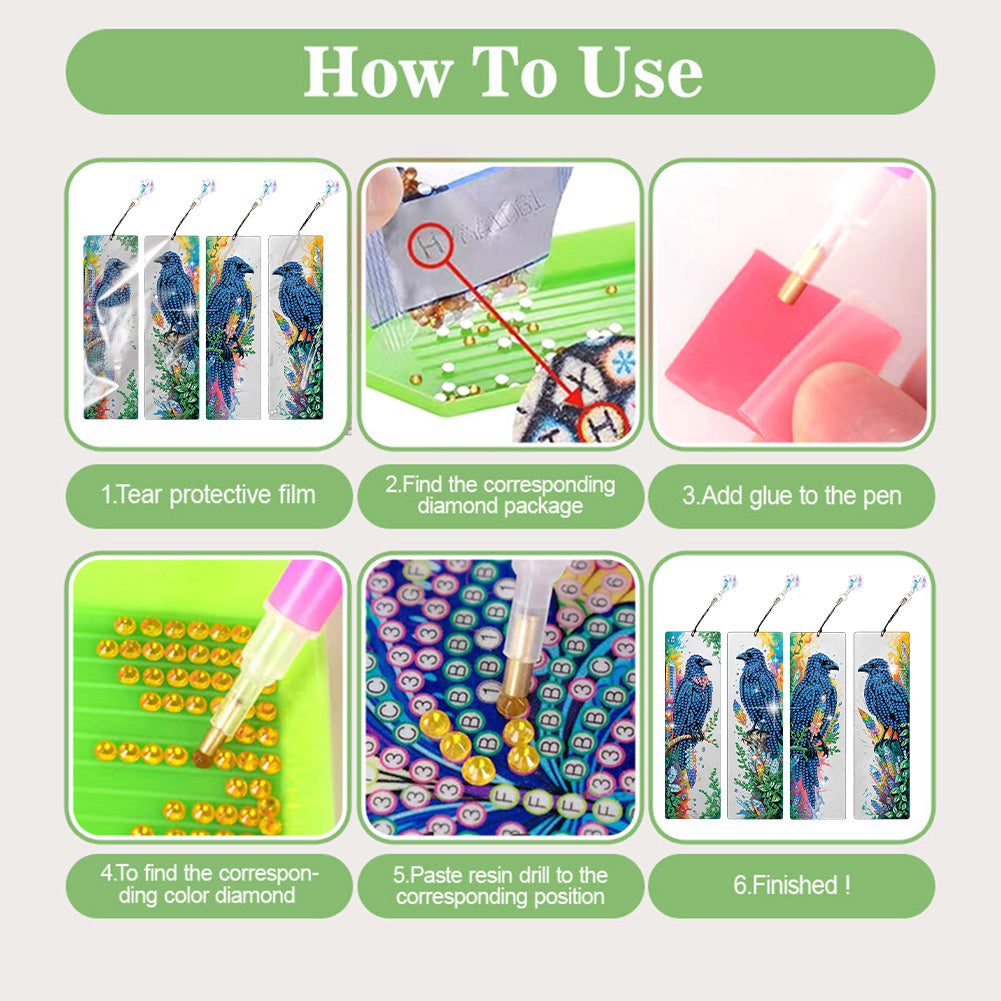 4Pcs Halloween Themed DIY Diamond Painting Bookmark for Reading Enthusiasts