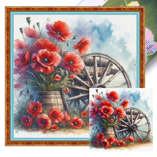 Poppy Cartwheel - 18CT Stamped Cross Stitch 25*25CM