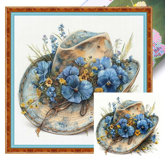 Flower Cowboy Hat - 18CT Stamped Cross Stitch 25*25CM