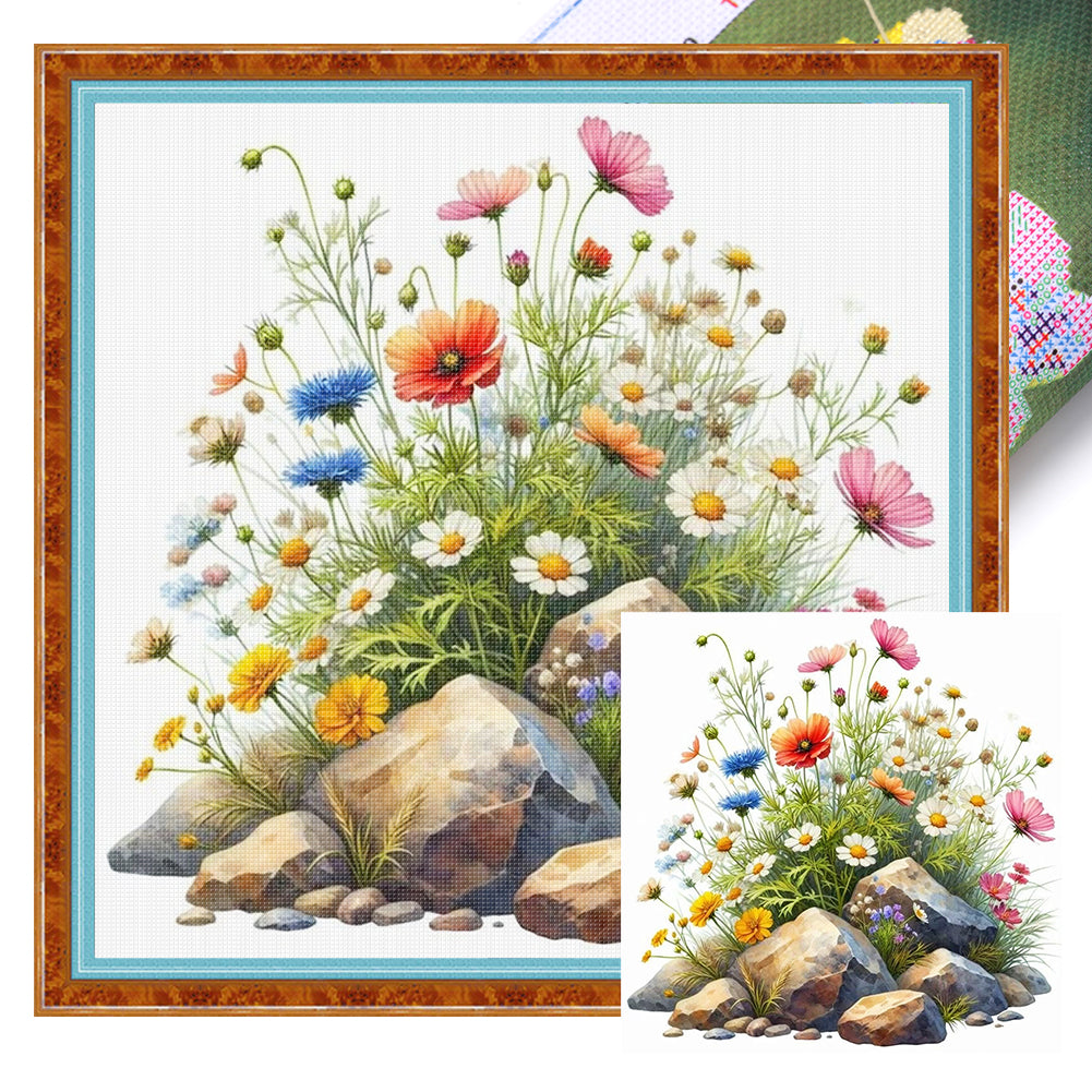Flowers In Stone - 18CT Stamped Cross Stitch 25*25CM