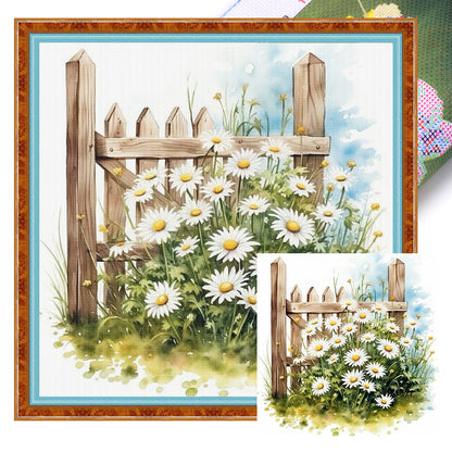 Daisy Fence - 18CT Stamped Cross Stitch 25*25CM