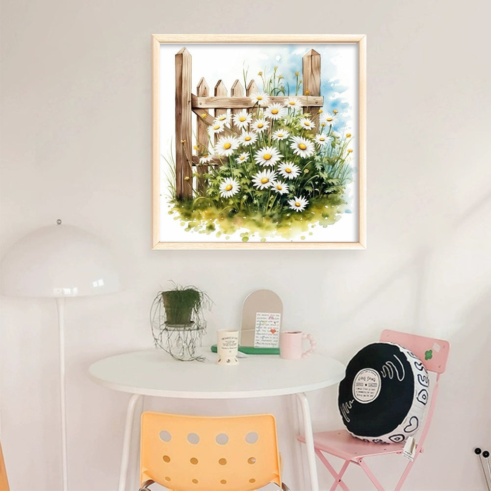 Daisy Fence - 18CT Stamped Cross Stitch 25*25CM