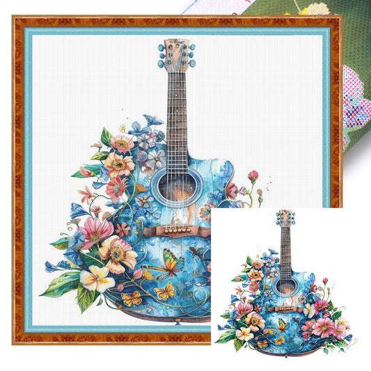 Flower Guitar - 18CT Stamped Cross Stitch 25*25CM
