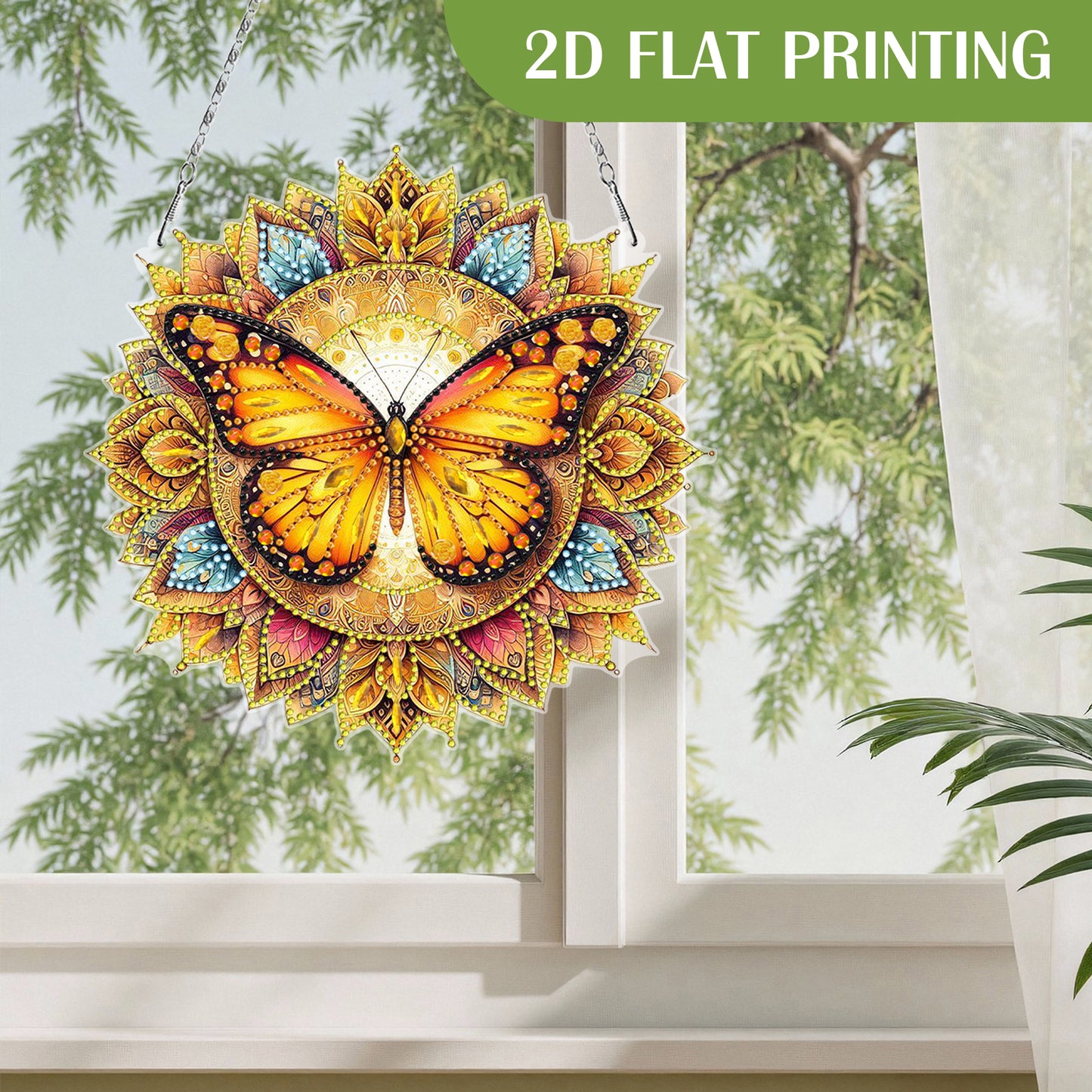 Butterfly Mandala 2D Flat DIY Diamond Art Pendant Wall Decor for Home & Windows