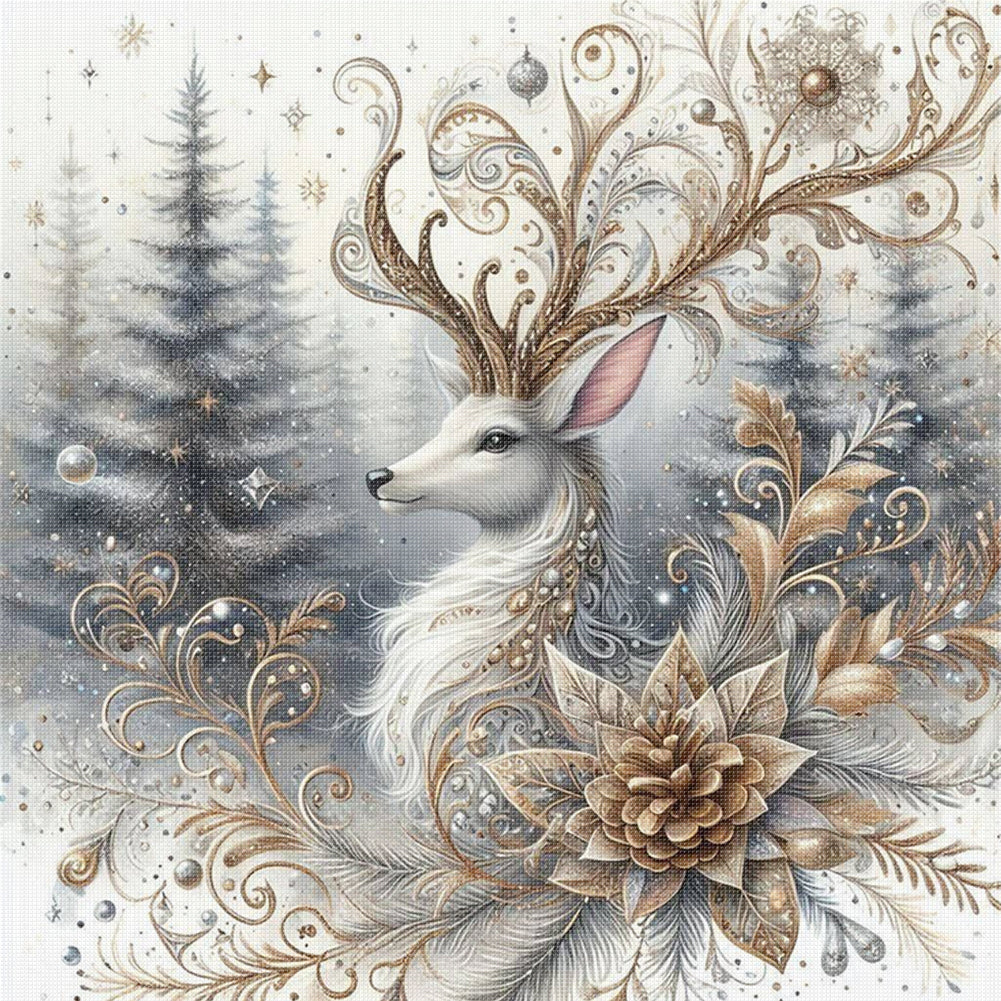 Winter Elk - 11CT Stamped Cross Stitch 40*40CM