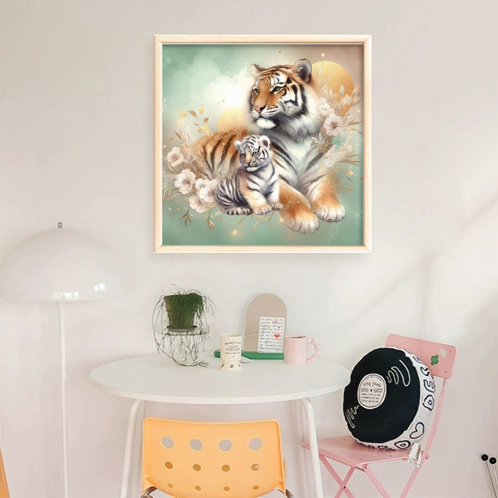 Tiger Mother And Cub - 11CT Stamped Cross Stitch 40*40CM