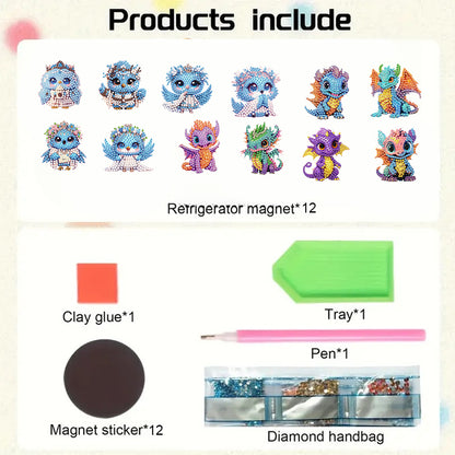 12PCS 2D Flat DIY Magnetic Refrigerator Stickers Diamond Art Kits for Home Decor